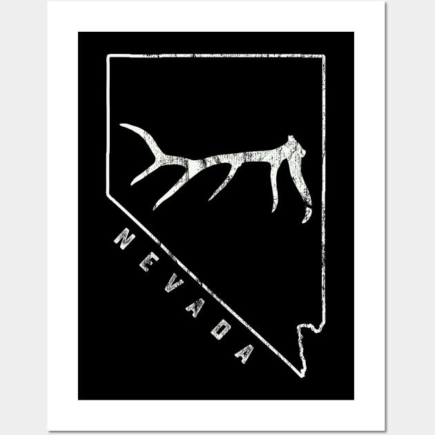 elk or deer shed- Nevada drawing map antler hunter T-shirt Wall Art by tmuzaa